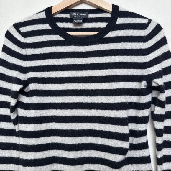Lord And Taylor Womens Small Cashmere Black and White Striped Sweater - Picture 4 of 10